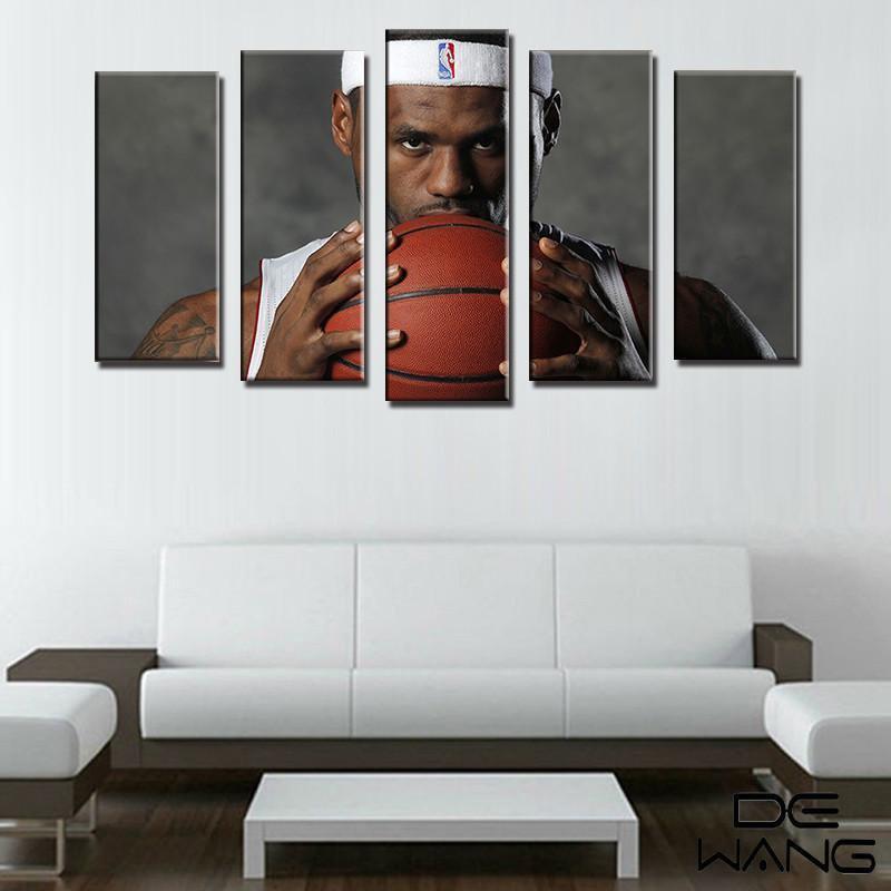 Lebron James Holding Ball Basketball - 5 Panel Canvas Art Wall Decor Lebron James Holding Ball Basketball - 5 Panel Canvas Art Wall Decor