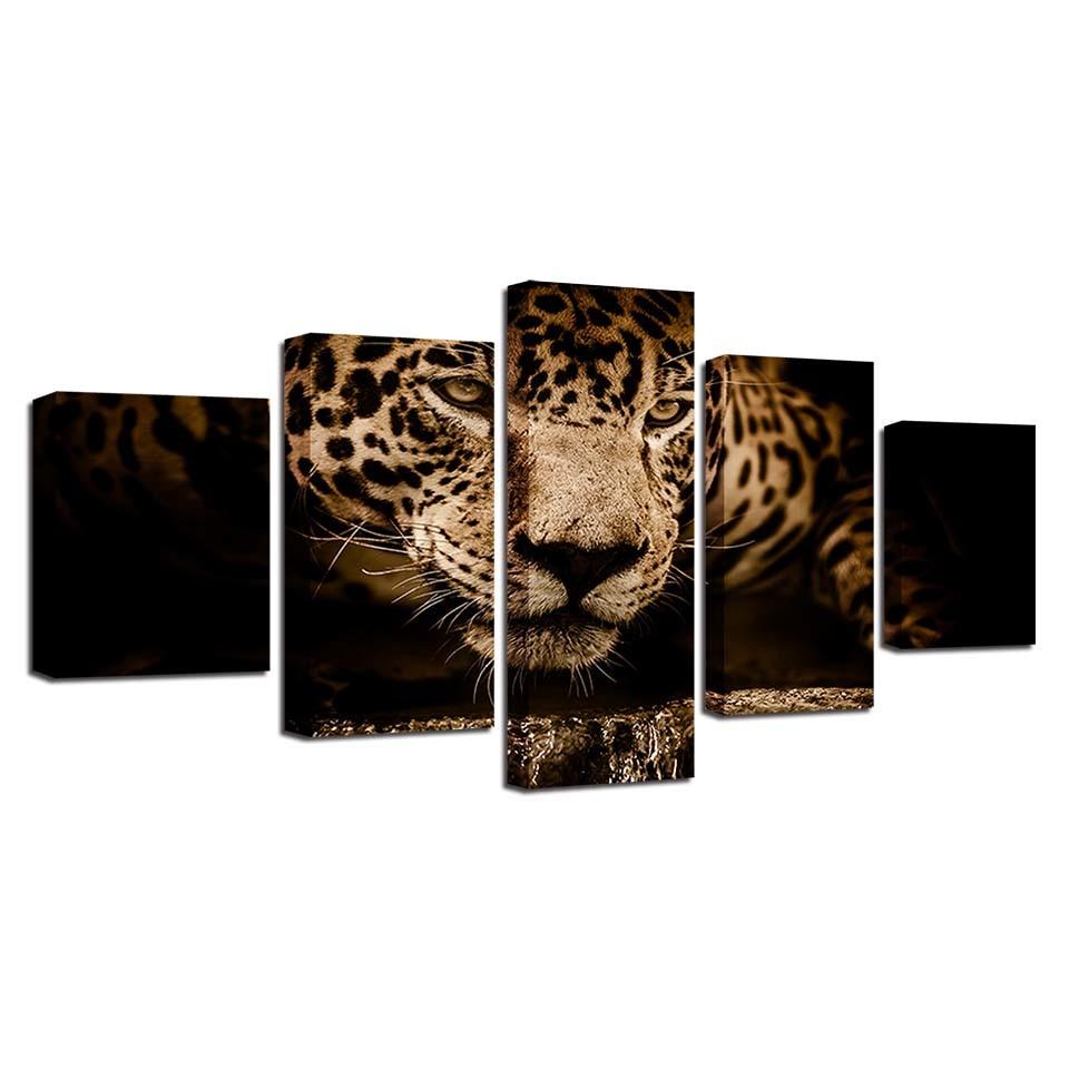 Leopard 16 - Animal 5 Panel Canvas Art Wall Decor Leopard 16 - Animal 5 Panel Canvas Art Wall Decor