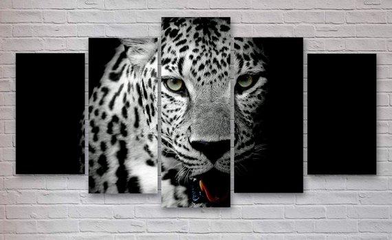Leopard Cat - Animal 5 Panel Canvas Art Wall Decor Leopard Cat - Animal 5 Panel Canvas Art Wall Decor