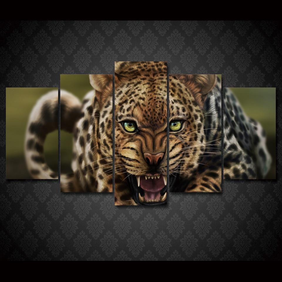 Leopard Landscape - Animal 5 Panel Canvas Art Wall Decor Leopard Landscape - Animal 5 Panel Canvas Art Wall Decor