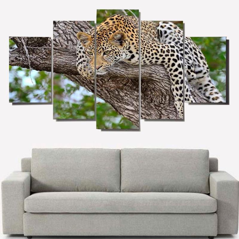 Leopard On Tree - Animal 5 Panel Canvas Art Wall Decor Leopard On Tree - Animal 5 Panel Canvas Art Wall Decor