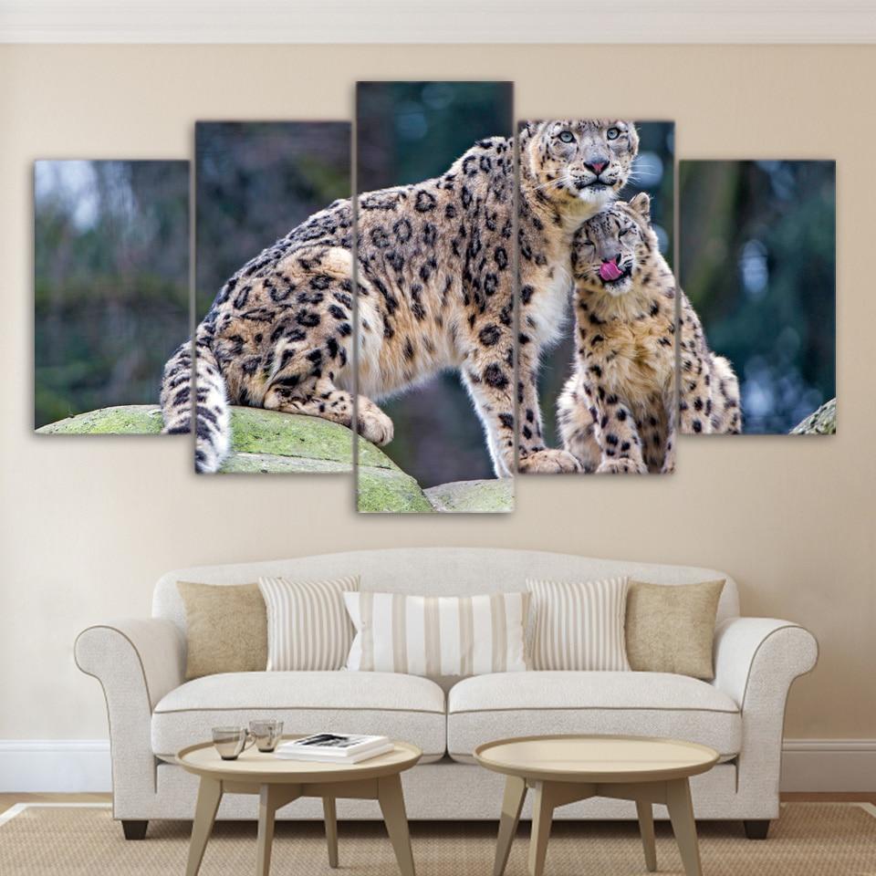 Leopard Pair - Animal 5 Panel Canvas Art Wall Decor Leopard Pair - Animal 5 Panel Canvas Art Wall Decor