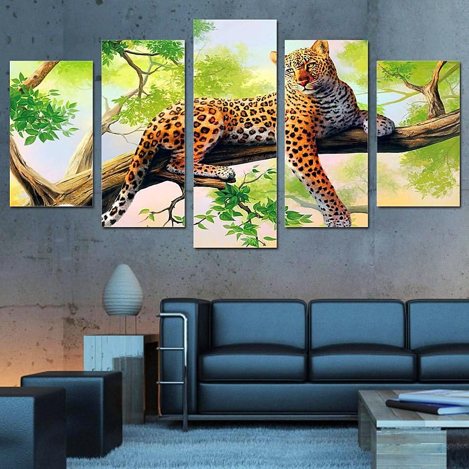 Leopard Queen - Animal 5 Panel Canvas Art Wall Decor Leopard Queen - Animal 5 Panel Canvas Art Wall Decor