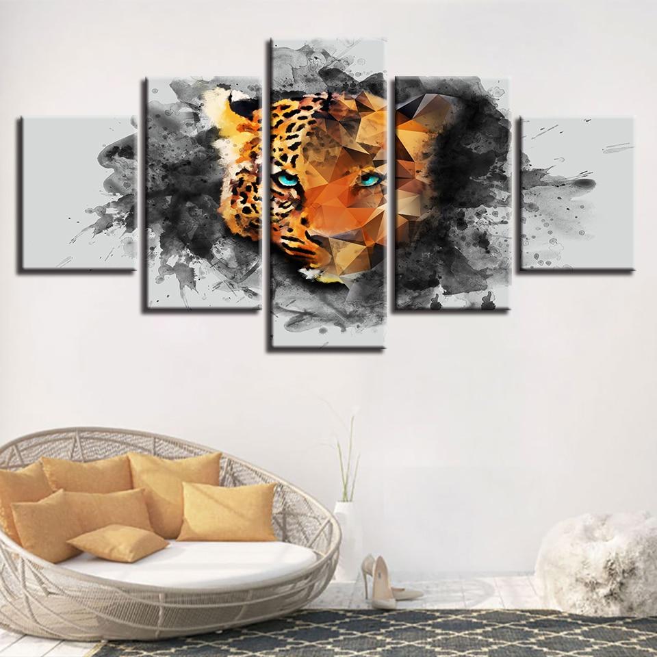 Leopard Tiger 01 - Abstract 5 Panel Canvas Art Wall Decor Leopard Tiger 01 - Abstract 5 Panel Canvas Art Wall Decor