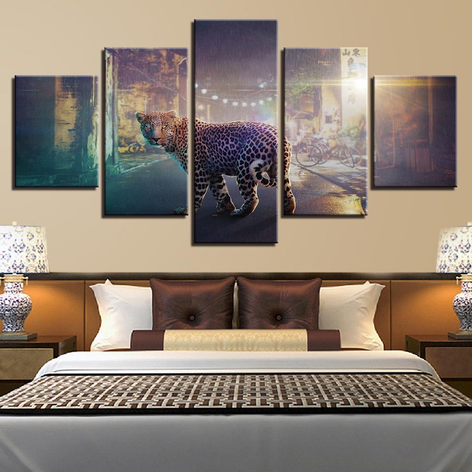 Leopard Tiger 2 - Animal 5 Panel Canvas Art Wall Decor Leopard Tiger 2 - Animal 5 Panel Canvas Art Wall Decor