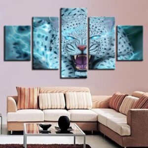 Leopard Tiger Blue Eyes - Animal 5 Panel Canvas Art Wall Decor