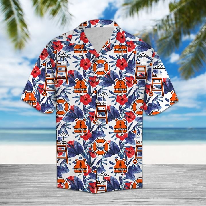 Lifeguard Palm Hawaiian Shirt Summer Button Up Lifeguard Palm Hawaiian Shirt Summer Button Up
