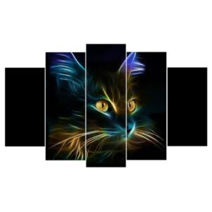 Light Cat - Animal 5 Panel Canvas Art Wall Decor