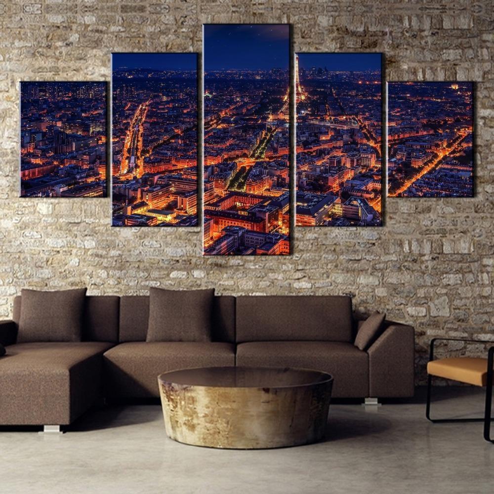 Light Up Paris On Night City - Nature 5 Panel Canvas Art Wall Decor Light Up Paris On Night City - Nature 5 Panel Canvas Art Wall Decor