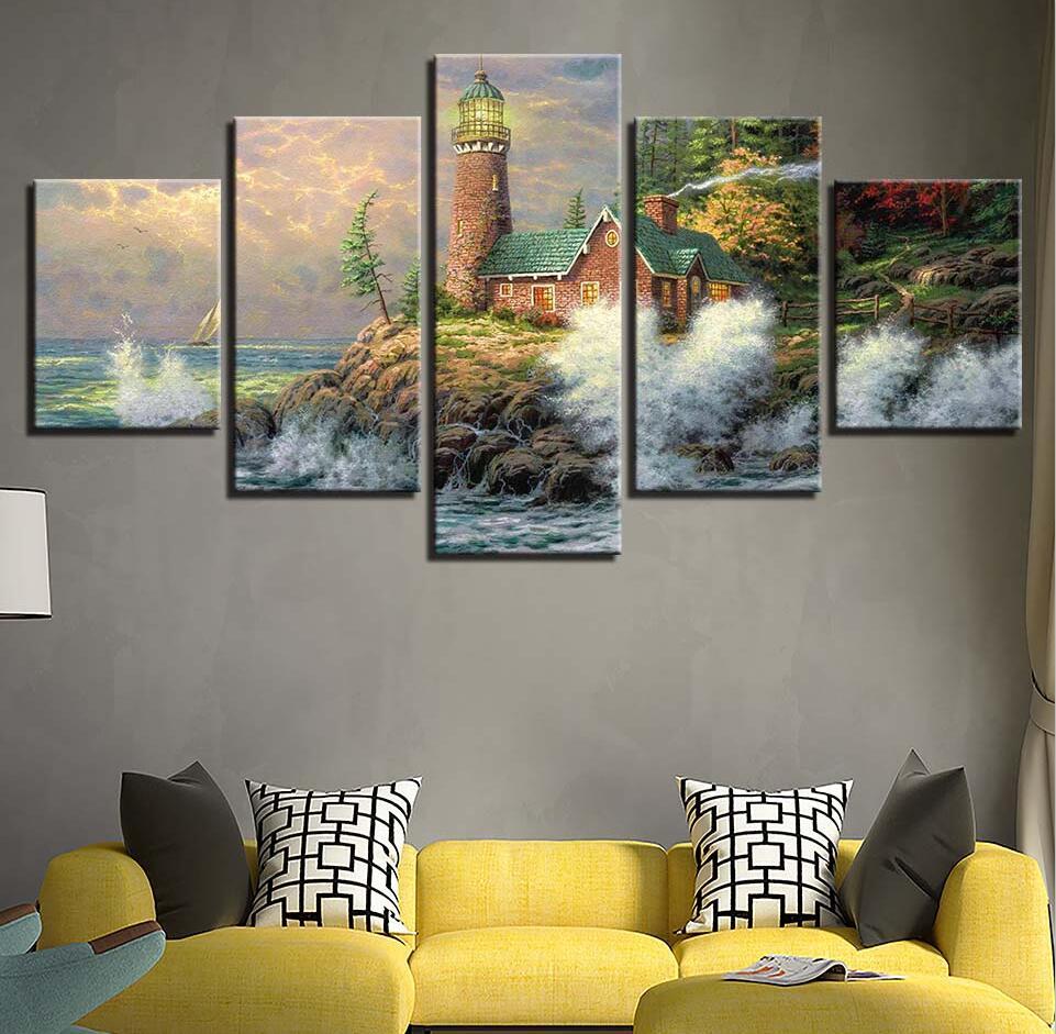 Lighthouse 1 - Ocean 5 Panel Canvas Art Wall Decor Lighthouse 1 - Ocean 5 Panel Canvas Art Wall Decor