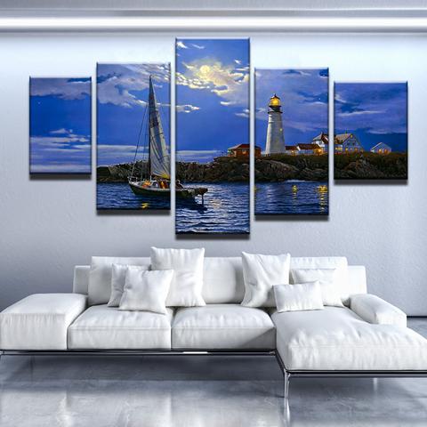 Lighthouse Art - Nature 5 Panel Canvas Art Wall Decor Lighthouse Art - Nature 5 Panel Canvas Art Wall Decor