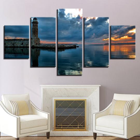 Lighthouse At Dawn - Nature 5 Panel Canvas Art Wall Decor Lighthouse At Dawn - Nature 5 Panel Canvas Art Wall Decor