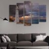 Lighthouse At Sunrise Castle - Nature 5 Panel Canvas Art Wall Decor