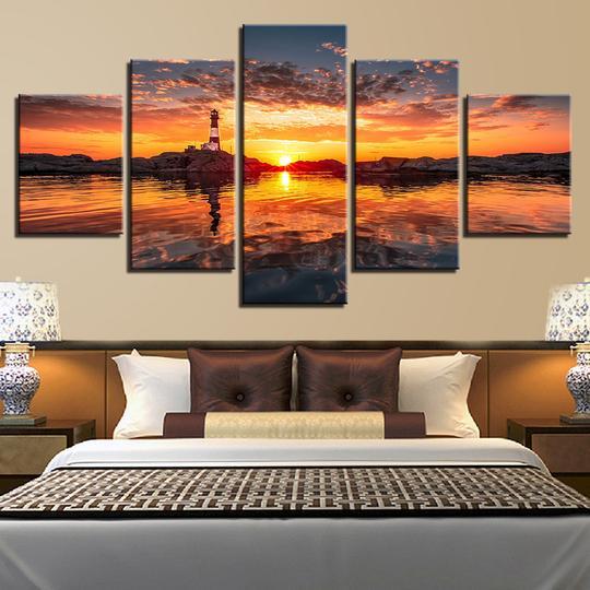Lighthouse At Sunset - Space 5 Panel Canvas Art Wall Decor Lighthouse At Sunset - Space 5 Panel Canvas Art Wall Decor