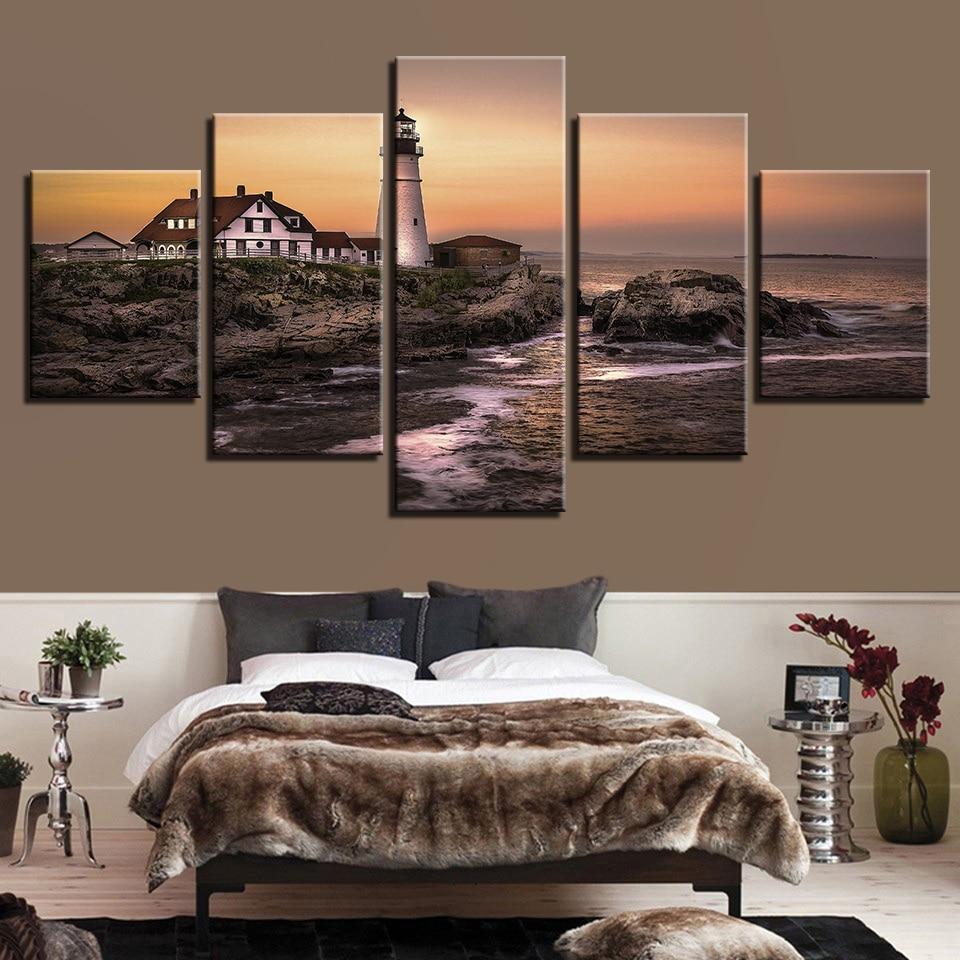 Lighthouse House Sea - Space 5 Panel Canvas Art Wall Decor Lighthouse House Sea - Space 5 Panel Canvas Art Wall Decor