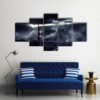 Lighthouse Illuminated At Night Stormy Sea In Thunderstorm - Nature 5 Panel Canvas Art Wall Decor