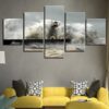 Lighthouse In A Storm Giant Wave - Nature 5 Panel Canvas Art Wall Decor
