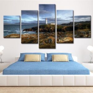 Lighthouse On A Cliff - Space 5 Panel Canvas Art Wall Decor