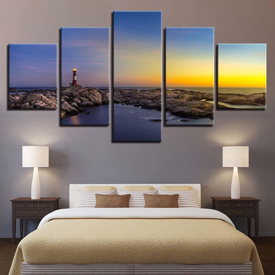 Lighthouse Sea 3 - Space 5 Panel Canvas Art Wall Decor Lighthouse Sea 3 - Space 5 Panel Canvas Art Wall Decor