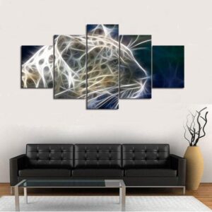 Lightning Leopard - Animal 5 Panel Canvas Art Wall Decor