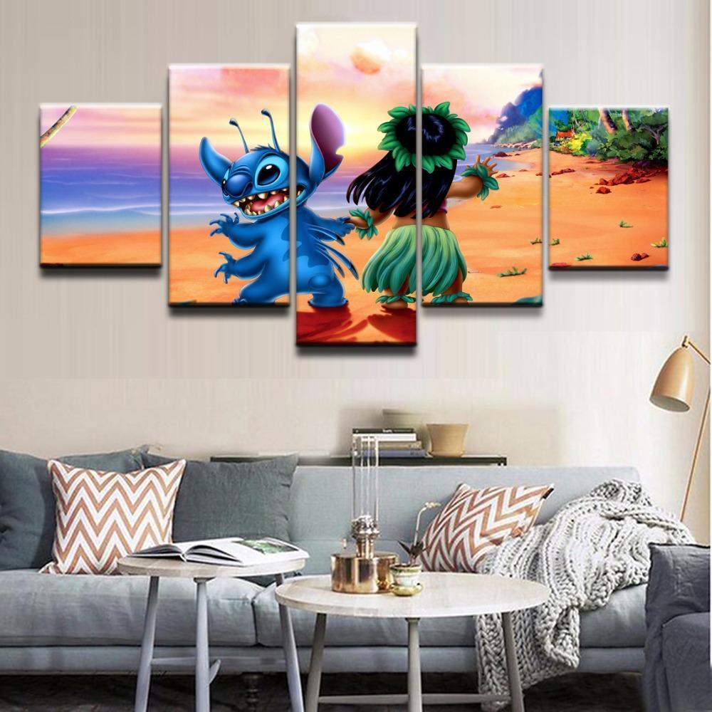 Lilo & Stitch On The Beach Movie - 5 Panel Canvas Art Wall Decor Lilo & Stitch On The Beach Movie - 5 Panel Canvas Art Wall Decor