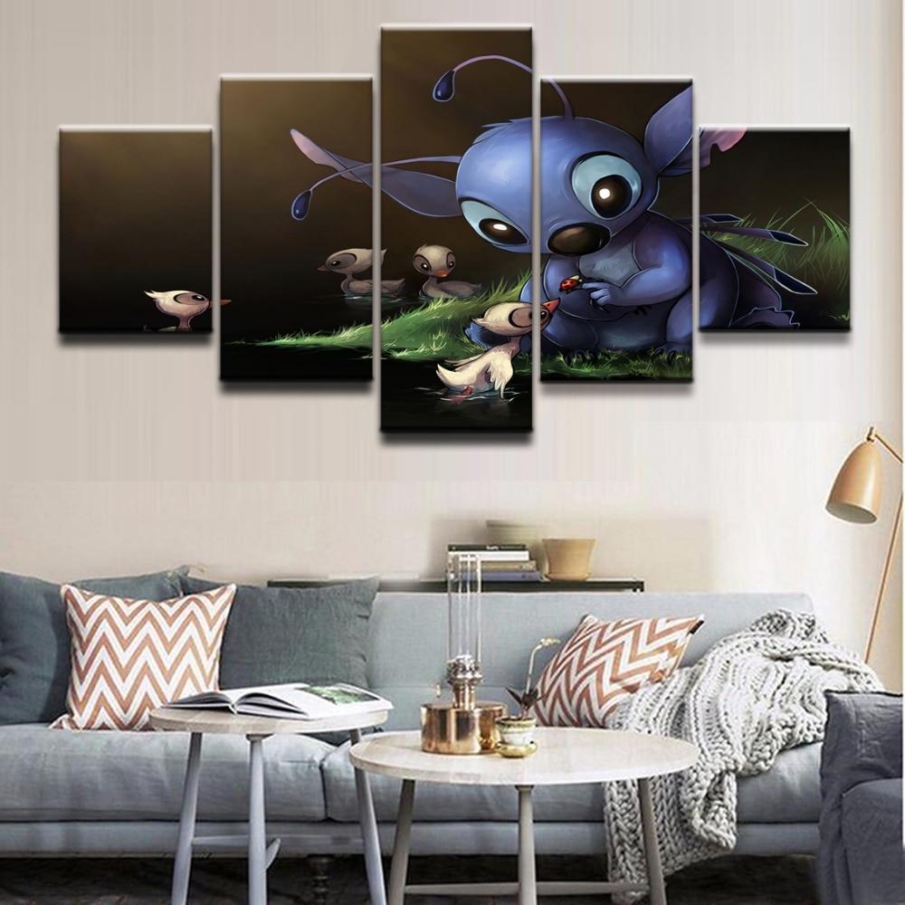 Lilo & Stitch With The Ducklings Movie - 5 Panel Canvas Art Wall Decor Lilo & Stitch With The Ducklings Movie - 5 Panel Canvas Art Wall Decor