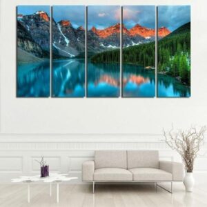 Limited Edition Forest Lake Mountain - Nature 5 Panel Canvas Art Wall Decor