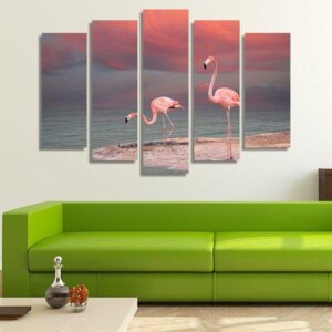 Link Flamingos - Animal 5 Panel Canvas Art Wall Decor