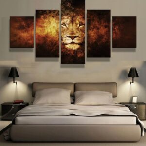Lion 2 - Animal 5 Panel Canvas Art Wall Decor