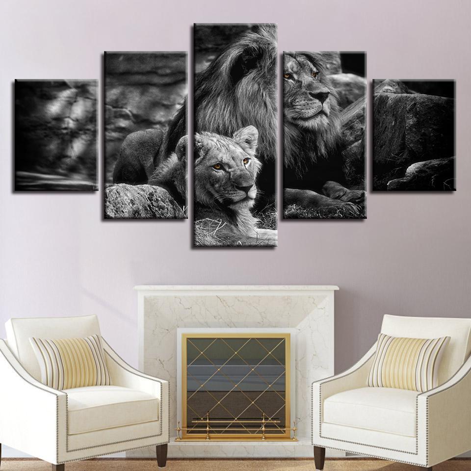 Lion 4 - Animal 5 Panel Canvas Art Wall Decor Lion 4 - Animal 5 Panel Canvas Art Wall Decor