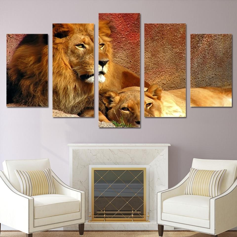 Lion 9 - Animal 5 Panel Canvas Art Wall Decor Lion 9 - Animal 5 Panel Canvas Art Wall Decor