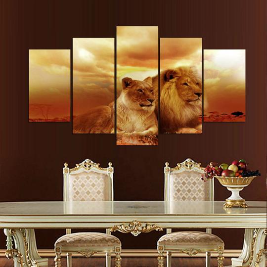 Lion And Lioness 2 - Animal 5 Panel Canvas Art Wall Decor Lion And Lioness 2 - Animal 5 Panel Canvas Art Wall Decor