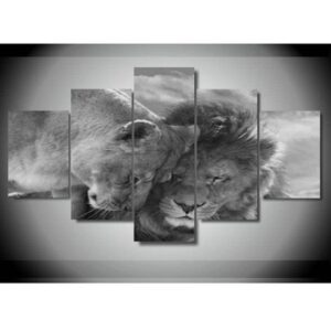 Lion And Lioness 3 - Animal 5 Panel Canvas Art Wall Decor