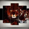 Lion And Tiger - Animal 5 Panel Canvas Art Wall Decor