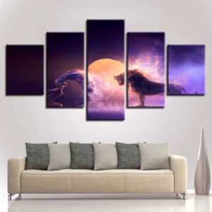 Lion And Woman Color - Abstract 5 Panel Canvas Art Wall Decor