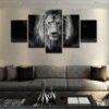 Lion Animal Wild Black And White Beautiful Modern - Animal 5 Panel Canvas Art Wall Decor
