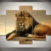 Lion At Sunset Sunrise - Animal 5 Panel Canvas Art Wall Decor