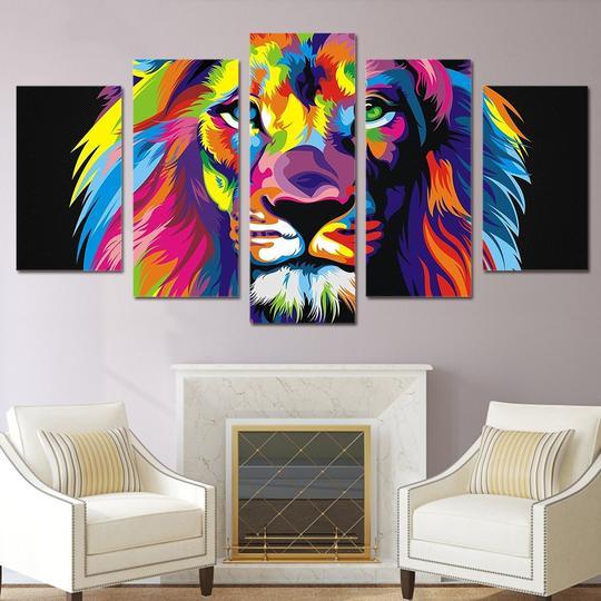 Lion Colorful - Abstract 5 Panel Canvas Art Wall Decor Lion Colorful - Abstract 5 Panel Canvas Art Wall Decor
