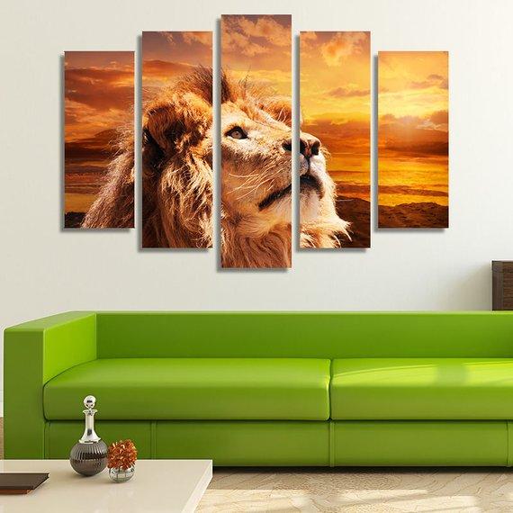 Lion Contemplating The Sky 01 - Animal 5 Panel Canvas Art Wall Decor Lion Contemplating The Sky 01 - Animal 5 Panel Canvas Art Wall Decor
