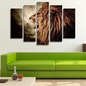 Lion Ferocious - Animal 5 Panel Canvas Art Wall Decor