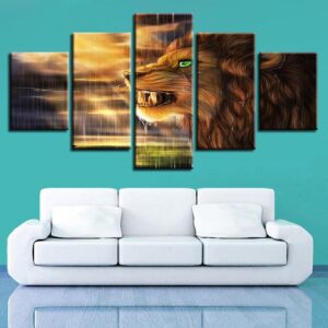 Lion Framework - Animal 5 Panel Canvas Art Wall Decor
