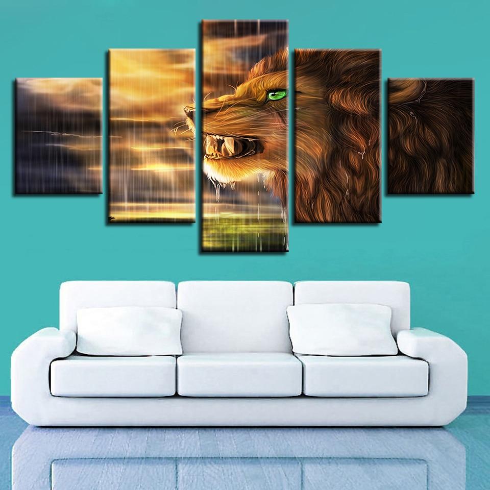 Lion Framework - Animal 5 Panel Canvas Art Wall Decor Lion Framework - Animal 5 Panel Canvas Art Wall Decor