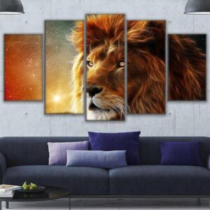 Lion Gaze 5 - Animal 5 Panel Canvas Art Wall Decor