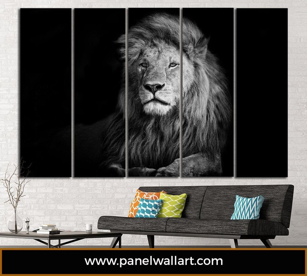 Lion In Darkness - Animal 5 Panel Canvas Art Wall Decor Lion In Darkness - Animal 5 Panel Canvas Art Wall Decor