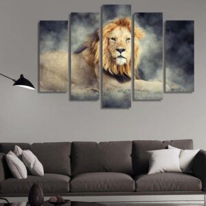 Lion In The Night - Animal 5 Panel Canvas Art Wall Decor