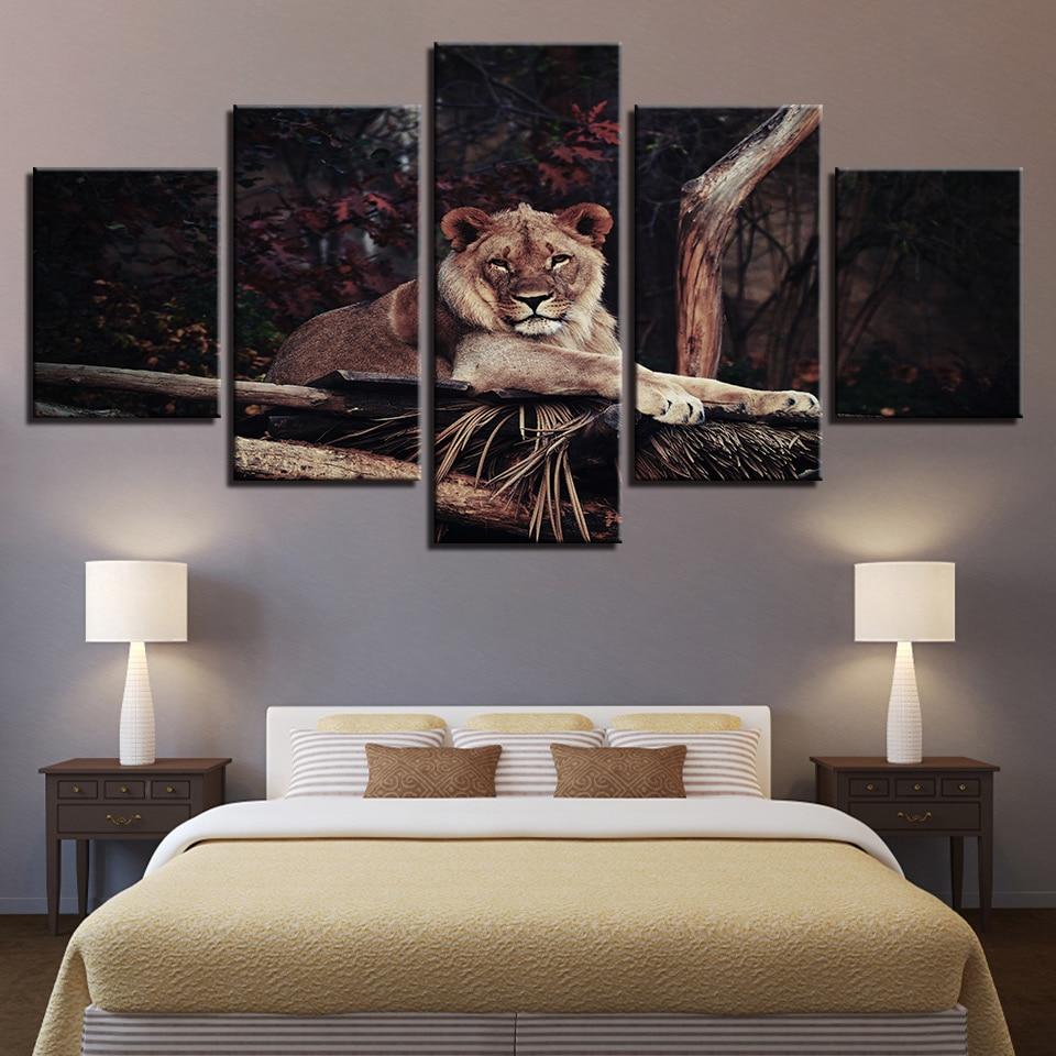 Lion Night View - Animal 5 Panel Canvas Art Wall Decor Lion Night View - Animal 5 Panel Canvas Art Wall Decor