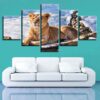 Lion Snow - Animal 5 Panel Canvas Art Wall Decor