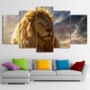 Lion Staring into the distance - Animal 5 Panel Canvas Art Wall Decor