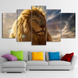 Lion Staring into the distance - Animal 5 Panel Canvas Art Wall Decor