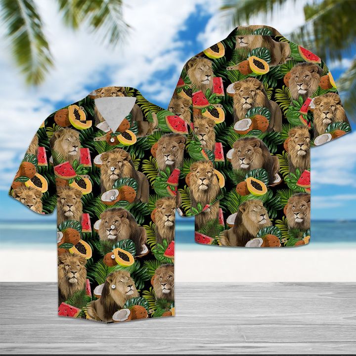 Lion Tropical Fruit Hawaiian Shirt Summer Button Up Lion Tropical Fruit Hawaiian Shirt Summer Button Up